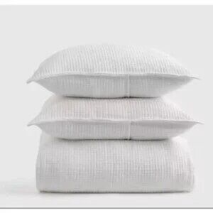 NWT QUINCE Organic Ribbed Cotton Coverlet Set White Bedding Queen